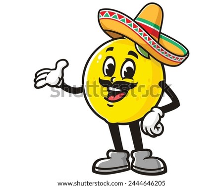 Lemon fruit wearing sombrero cartoon mascot illustration character vector clip art hand drawn