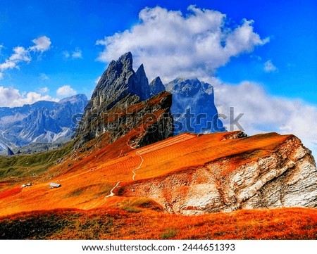 
"Majestic peaks of the Dolomites: Iconic mountain range in Italy, boasting dramatic landscapes and breathtaking vistas, perfect for adventure seekers." Royalty-Free Stock Photo #2444651393