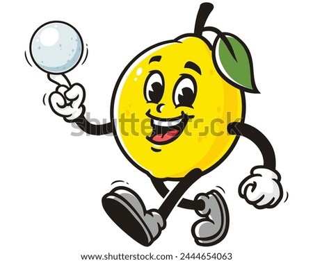 Lemon fruit playing ice ball or snowball cartoon mascot illustration character vector clip art hand drawn