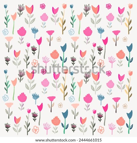 Seamless floral pattern with hand drawn flowers. Spring background. Perfect for fabric design, wallpaper, apparel.