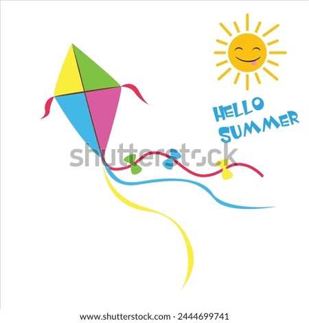 Kite vector illustration in cartoon style. Hello summer concept. Summer element. Outdoor activity.  Flat vector isolated on white background