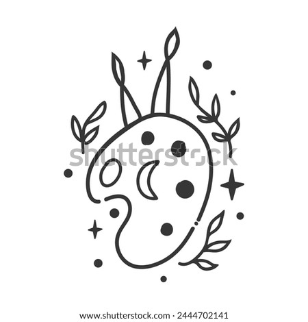 Black and white doodle hobby drawing. Brushes and paints. Vector illustration. Self care concept. Royalty-Free Stock Photo #2444702141