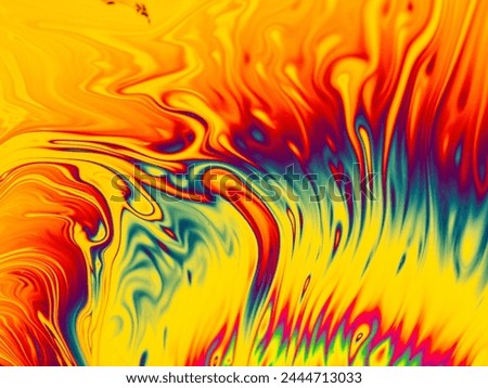Macro photograph of a mixture of dish soap, sugar and water, generating a psychedelic sensation of color