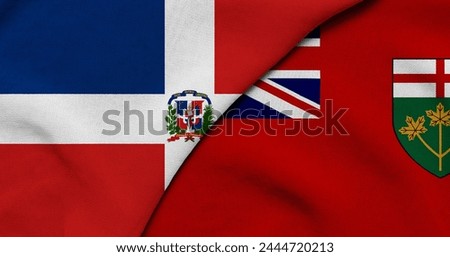 Flag of Dominican Republic and Ontario - 3D illustration. Two Flag Together - Fabric Texture
