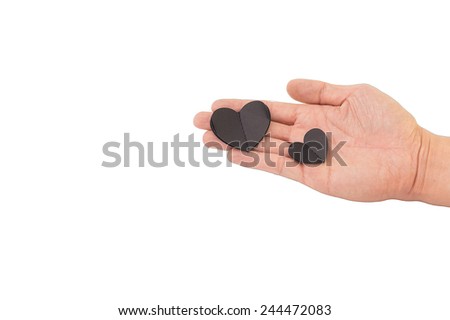 Valentines Day Black Heart paper on White Isolated Background.