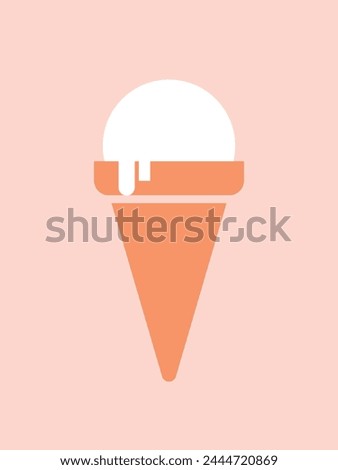 Simple flat illustration with ice cream cone. Sweet dessert. Modern  minimalistic icon, sticker, clip art in flat kawaii style. Tasty food.