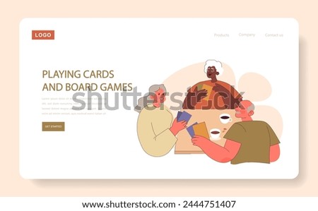Retirees' Activities concept. Elderly friends gather for a fun card game. Joyful leisure time, companionship at play. Cozy afternoon indoors. Royalty-Free Stock Photo #2444751407