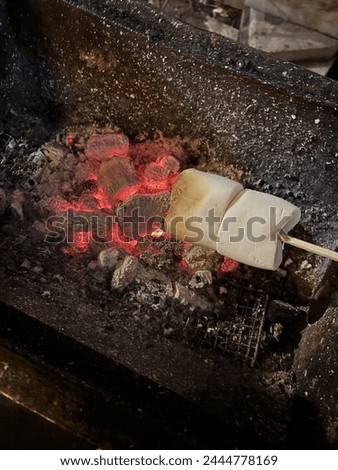 a picture of a marshmallow being baked on fire