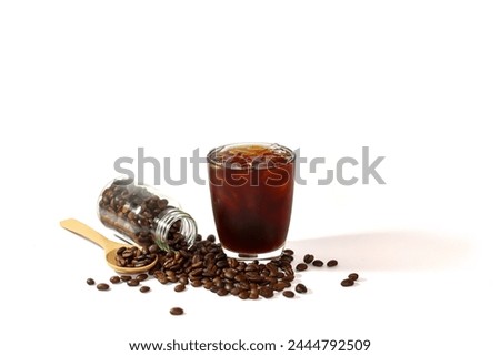Americano ice coffee and beans coffee spread with isolated picture.