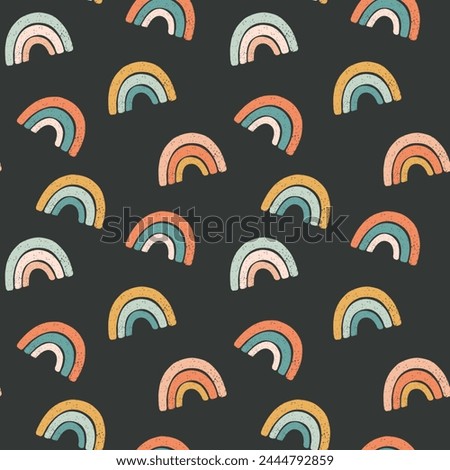 Rainbow multicolor isolated seamless pattern, nursery black background, birthday holiday clip art