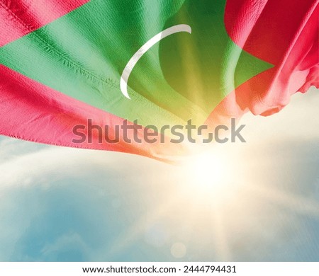 Maldives waving flag in beautiful sunlight.