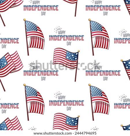 Seamless pattern for 4th of July US Independence Day with cartoon flags