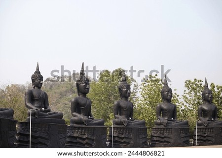 This picture was taken at Wat Tham Krabok, located in Saraburi Province, Thailand. The temple is well known for the large black Buddha statues that line the interior of the cave.