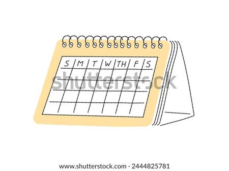paper desk calendar blank with day in week, clip art, white background, line drawn style, sketch, hand drawn vector
