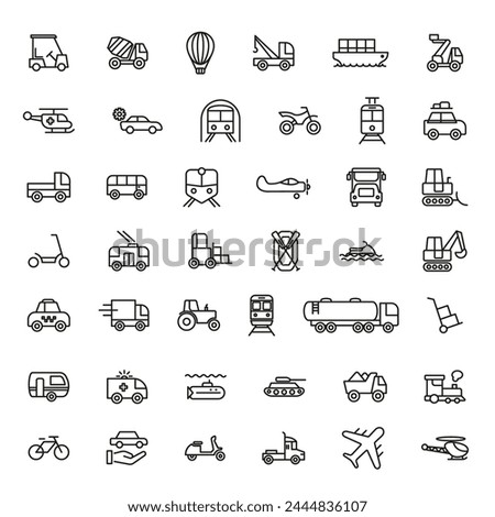 Transport icon. Transport icons set. Vehicle icons set. Linear style.