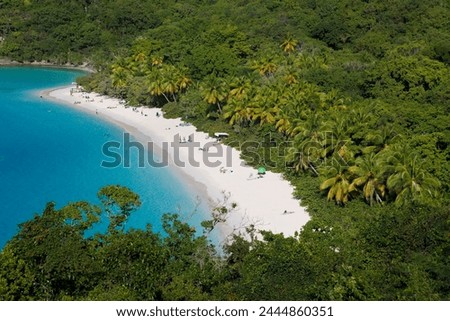 Elevated view over the world famous beach at Trunk Bay, St. John, U.S. Virgin Islands, West Indies, Caribbean, Central America Royalty-Free Stock Photo #2444860351