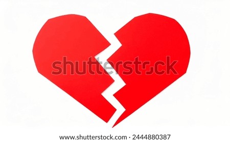 Red paper broken heart isolated on white background.