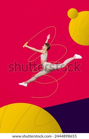 Composite trend artwork sketch image photo collage of young active lady do training exercise jump spread legs stretching balance ballet