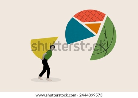 Composite trend artwork photo collage of black white silhouette small office manager lady carry pice stats graphics circle delivery Royalty-Free Stock Photo #2444899573