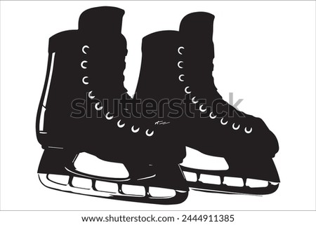 Vector black ice skates silhouette white background
