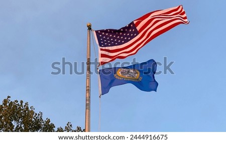 American Flag and South Dakota Flag Waving in the wind