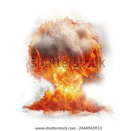 Flames and smoke. Fiery explosion with smoke isolated on transparent background, PNG