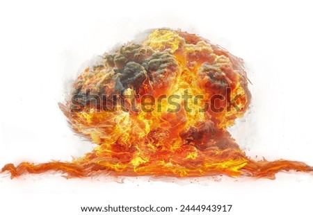 Flames and smoke. Fiery explosion with smoke isolated on transparent background, PNG