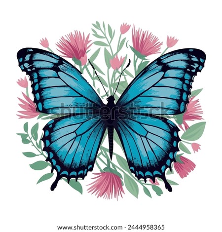 Blue Butterfly Illustration Watercolor Sublimation Clip art