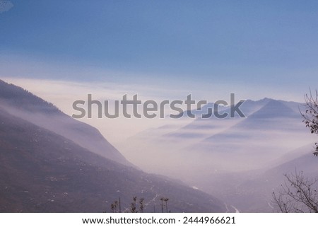 Landscape Purple Mountain India Nature Natural Scenery Plants Wonder Culture Colors Fog Clouds Sky Spirituality Tradition Tourism Wealth Diversity Royalty-Free Stock Photo #2444966621