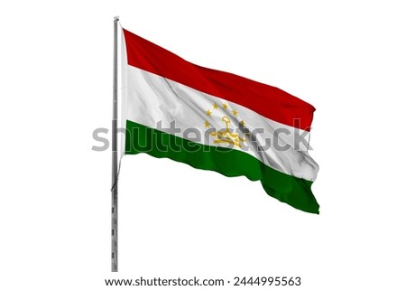Waving Tajikistan country flag, isolated, white background, national, nationality, close up