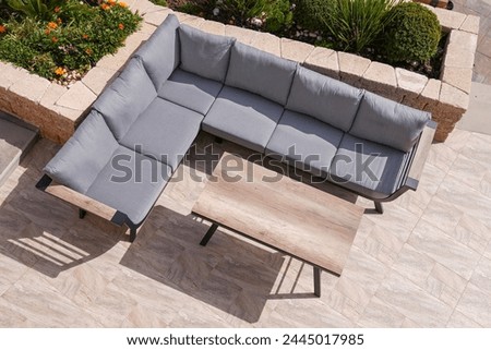 Outdoor Patio Furniture Set, Sectional Sofa Cushions, Wooden Conversation Seat Couches Table, Cushioned Garden Sofa Set for Outdoor (Grey),from above