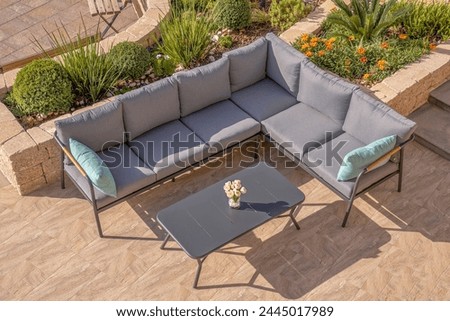 Outdoor Patio Furniture Set, Sectional Sofa Cushions, Metal Conversation Seat Couches Table, Cushioned Garden Sofa Set for Outdoor Grey,from above
