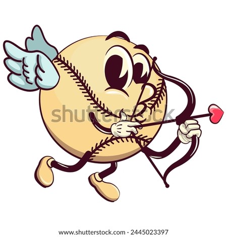 baseball cartoon vector isolated clip art illustration mascot being cupid with arrow of love, work of hand drawn