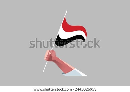 A hand holding an Yemen flag, Yemen national flag, Yemen flag vector illustration
