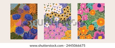 Set of Hand drawn shapes and doodle floral, flowers and plants vector illustration. Exotic abstract modern design element for poster, cards and prints.