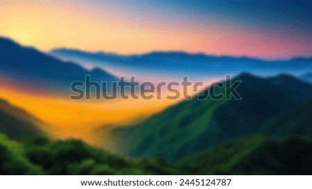 Mountain sunset blurred wallpaper. Defocus abstract background of the sunrise natural landscape