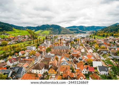 View of the town of Hausach from Husen Castle near Hausach. Landscape with a village in the Black Forest in the Kinzig valley.	 Royalty-Free Stock Photo #2445126869
