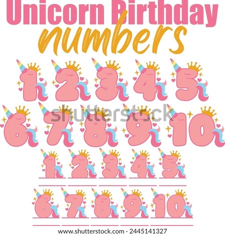 Unicorn Birthday Numbers Vector Designs Bundle