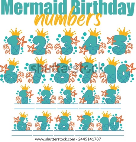 Mermaid Birthday Numbers Vector Designs Bundle
