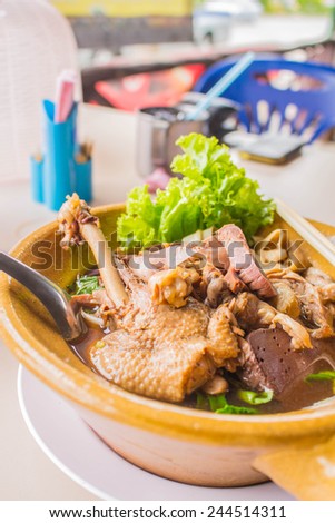 Duck braised beef noodle restaurant in Thailand.