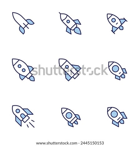 Rocket icon set. Duo tone icon collection. Editable stroke, rocket launch, rocket.