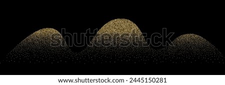 Wave grain stipple golden pattern background. Gold noise dotwork texture, abstract dot stipple lines, sand grain effect, vector illustration isolated on black background.