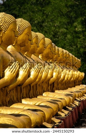 Atmosphere at Makha Bucha Memorial Buddhist Park Nakhon Nayok Province is a courtyard with a large Buddha image in the posture of giving the Patimokkha sermon. The Buddha statue is 13.5 meters high.
