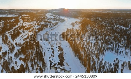 Finland panorama in winter with snow at sunset - Aerial view