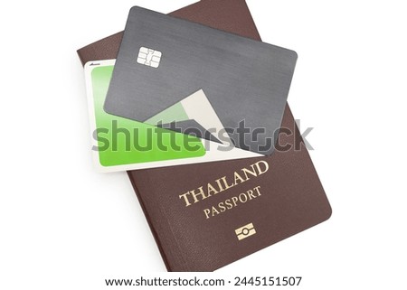 Thai Passport and IC card. vacation, planning budget. travel plan concept.