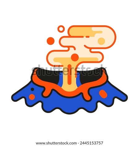 Volcano eruption icon in flat design. Volcanic activity clip art with magma and smoke.