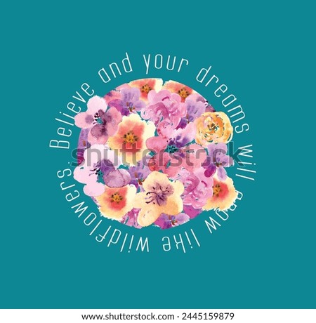 Festive picturesque  flowers drawn with watercolor flowers. Album "New bouquets by a holiday from water color flowers". Fashion art for t-shirt and motivational place. 