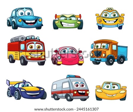 color book cars set. flat simple vehicle van golf microcars collection, logo label print patch or sticker. vector cartoon objects set.