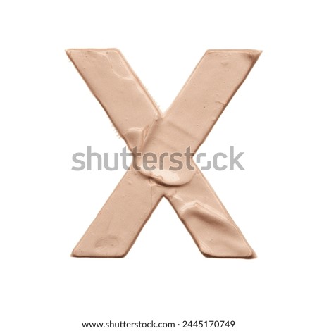 The capital letter X is created with a light beige tonal base or acrylic paint on a white background.