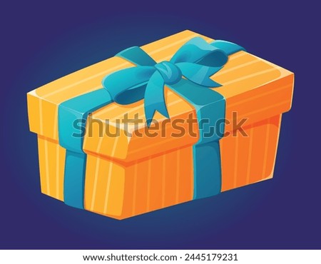 Yellow striped gift box with bow. Vector isolated cartoon present for a birthday, anniversary or other holiday.
